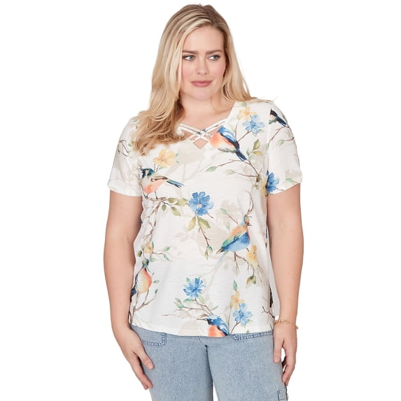 Alfred Dunner Womens Petite Chickadees Embellished Tee