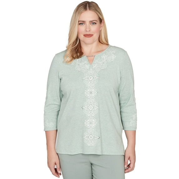 Alfred Dunner Womens Petite Classic Fit Soft Embroidered Pattern Top