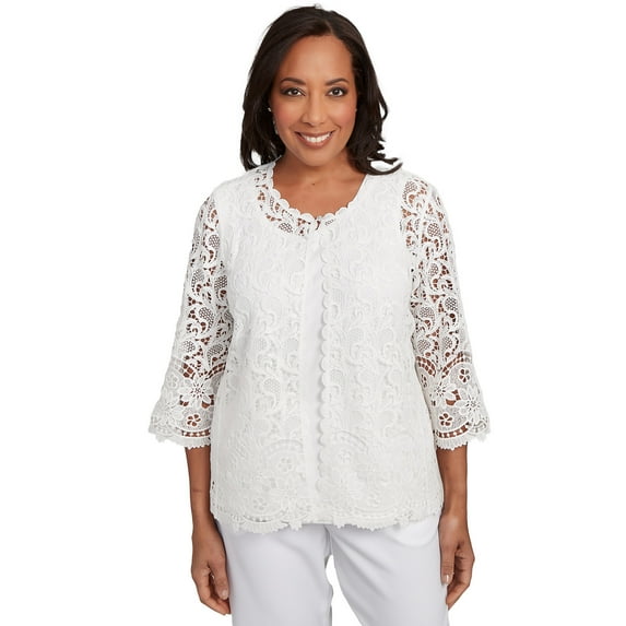 Alfred Dunner Womens Petite Embellished Lace Two In One Top