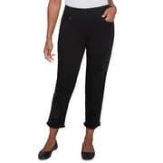 ALFRED DUNNER Womens Petite Embroidered Floral Denim Fringe Ankle Pant