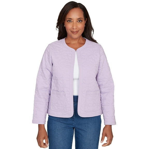 Alfred Dunner Womens Petite Floral Quilted Patchwork Jacket