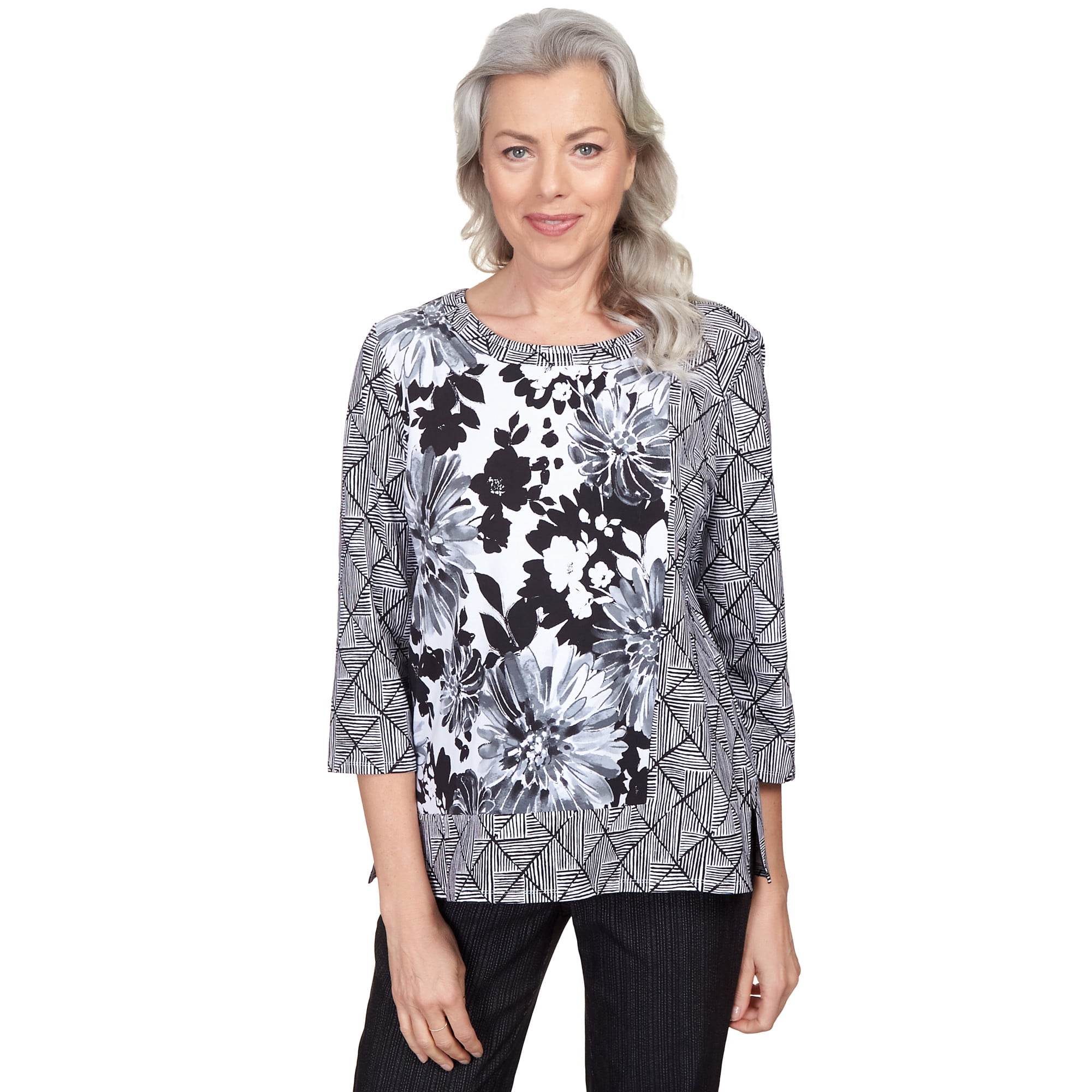 Alfred Dunner Womens Petite Geo Floral Split Hem Top - Walmart.com