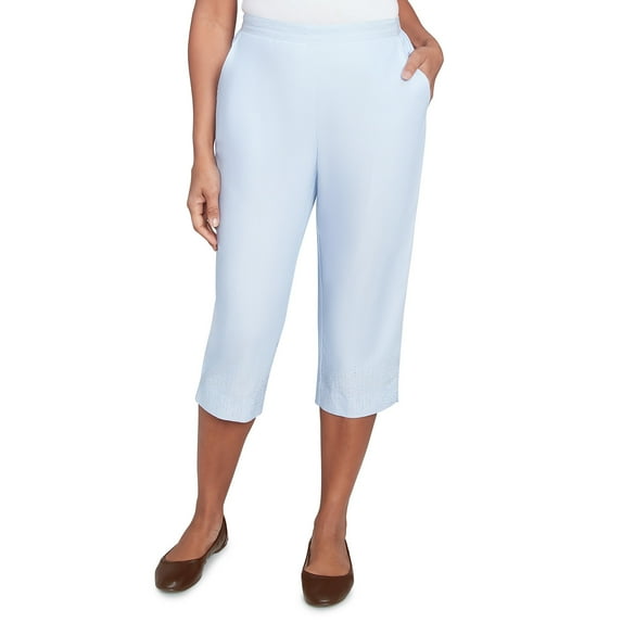 Alfred Dunner Womens Petite Heat Set Embroidered Capri
