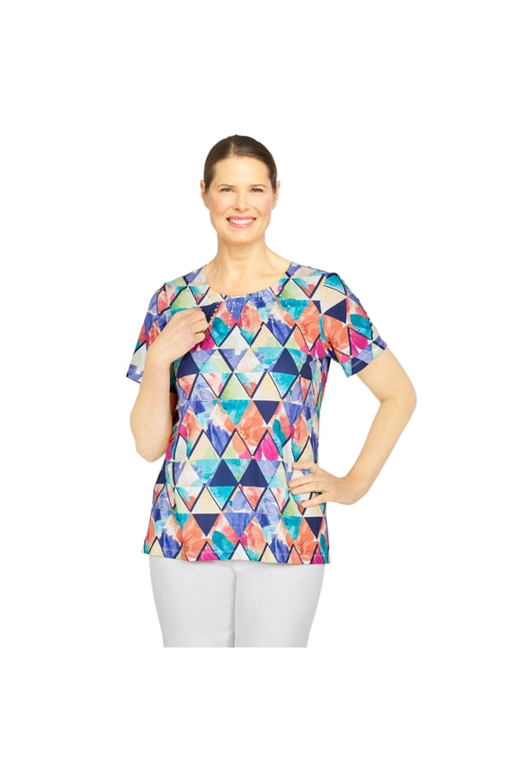 Womens Petite  Kaleidoscope Diamond Print Top