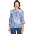 thumbnail image 1 of Alfred Dunner Womens Petite Lacey Floral Patchwork Crew Neck Top, 1 of 4