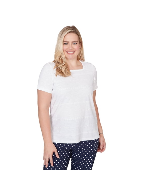Womens Petite Layered Dot Square Neck Tee