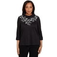 thumbnail image 1 of Alfred Dunner Womens Petite Leaf Embroidered Rib Neck Top, 1 of 4