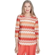 ALFRED DUNNER Womens Petite Modern Chevron Drawstring Top