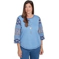 thumbnail image 1 of Alfred Dunner Womens Petite Patchwork Sleeve Knit Top With Necklace, 1 of 4