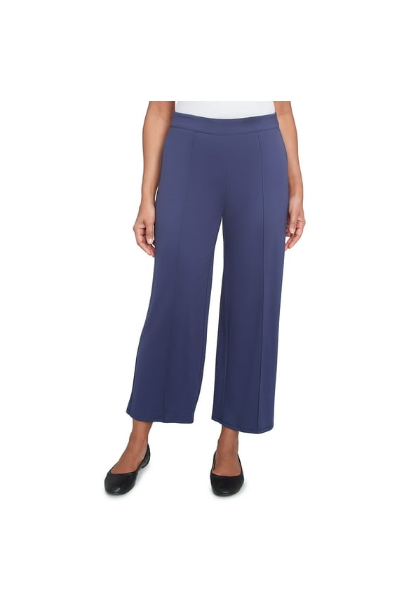 Womens Petite Pleated Wide Leg Ankle Pants