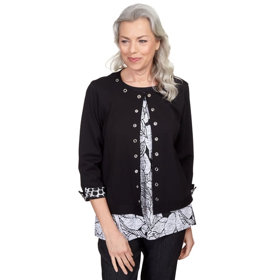 Alfred Dunner Womens Petite Ponte Jacket With Animal Trim