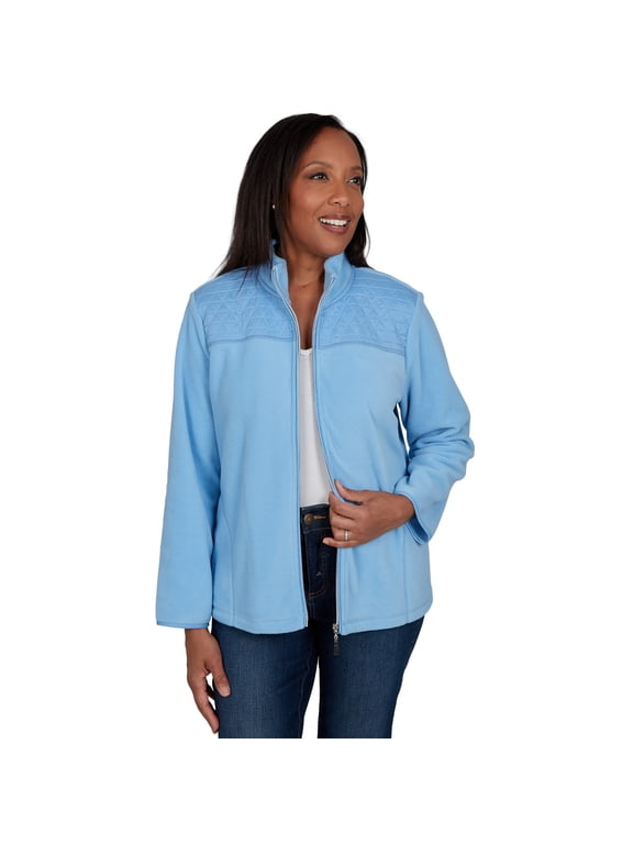 Womens Petite Quilted Zip Front Knit Jacket