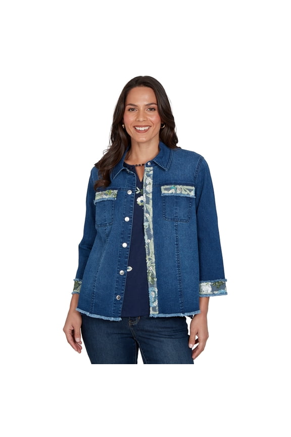 Womens Petite Sequin Embellished Stretch Denim Jacket
