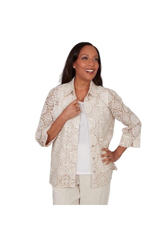 Womens Petite Sequin Medallion Two In One Top