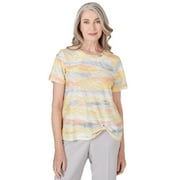Alfred Dunner Womens Petite Short Sleeve Crew Neck Top With Watercolor Print