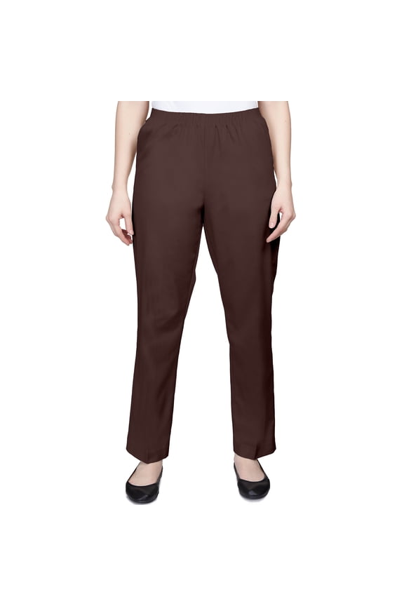 Womens Petite Soft Twill Mid-Rise Regular Fit Straight Leg Casual Pant