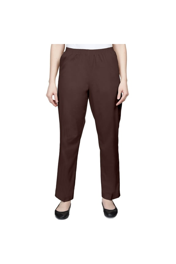 Womens Petite Soft Twill Mid-Rise Regular Fit Straight Leg Casual Pant