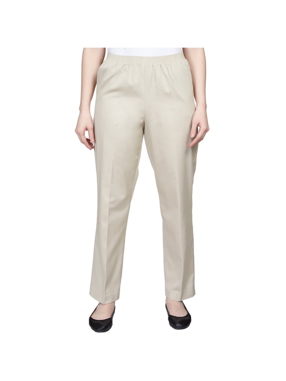 Womens Petite Soft Twill Mid-Rise Regular Fit Straight Leg Casual Pant