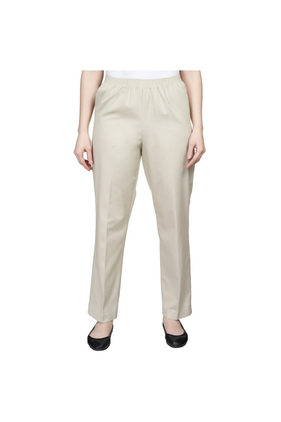 Womens Petite Soft Twill Mid-Rise Regular Fit Straight Leg Casual Pant