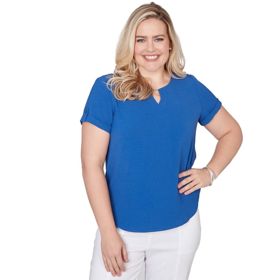 Alfred Dunner Womens Petite Solid Rolled Short Sleeve Tee