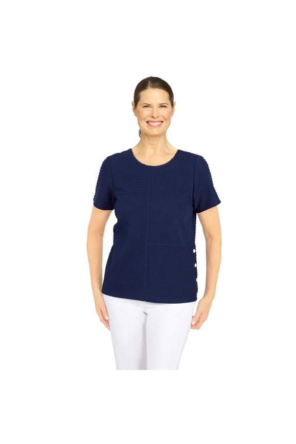 Womens Petite Spliced Ottoman Texture Knit Top