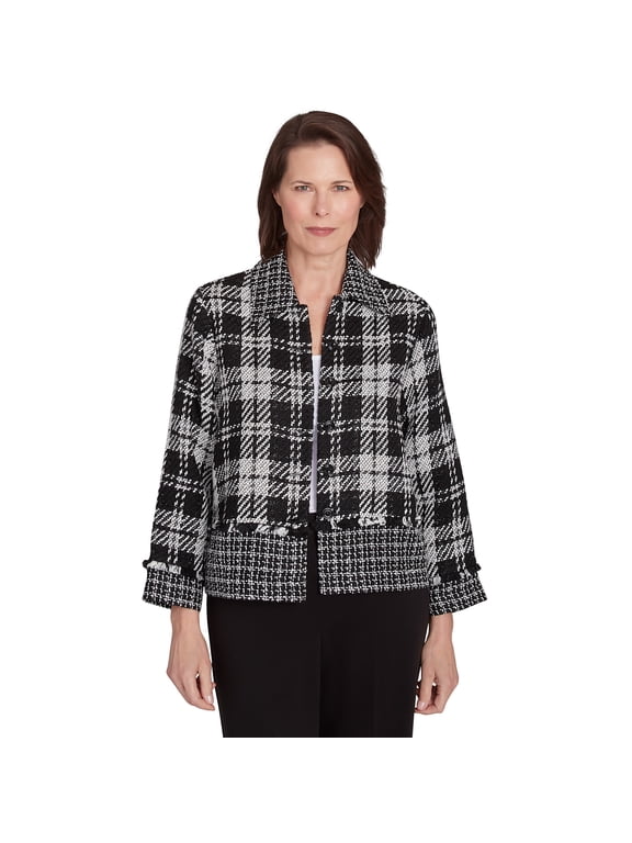 Womens Petite Spliced Plaid Boucle Jacket