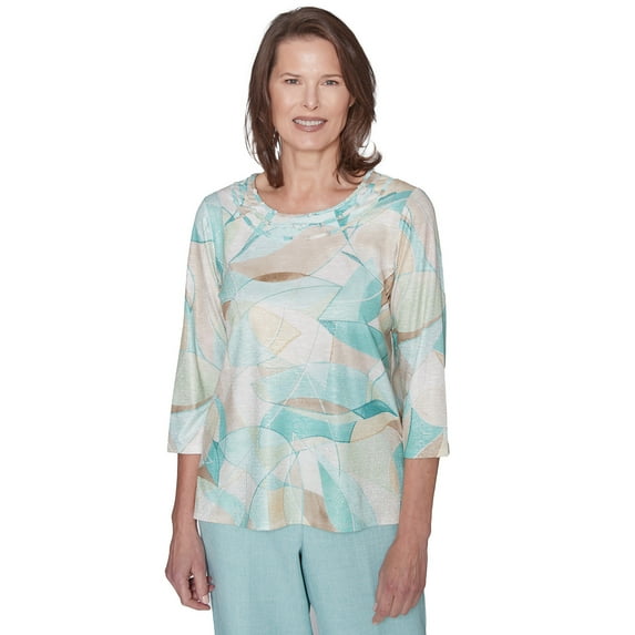 Alfred Dunner Womens Petite Stained Glass Crew Neck Top