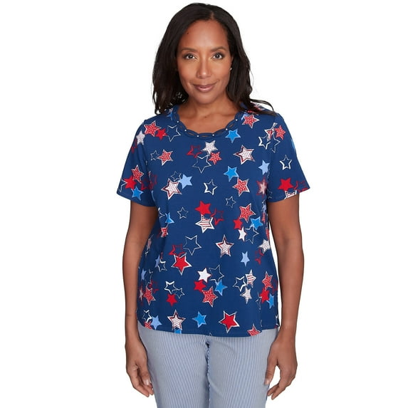 Alfred Dunner Womens Petite Star Studded Tee