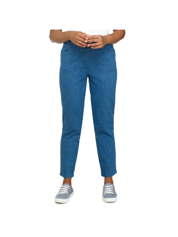 Womens Petite Super Stretch Mid- Rise Average Length Pant
