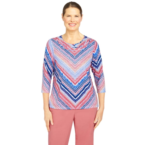 Alfred Dunner Womens Petite  Textured Chevron Print Top