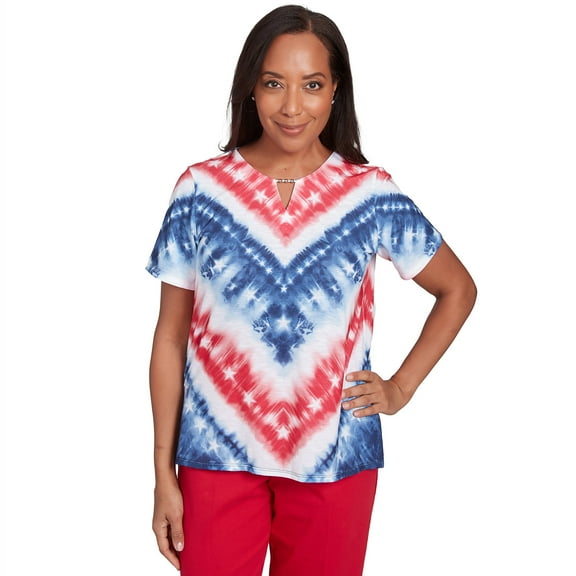 Alfred Dunner Womens Petite Tie Dye American Chevron Tee