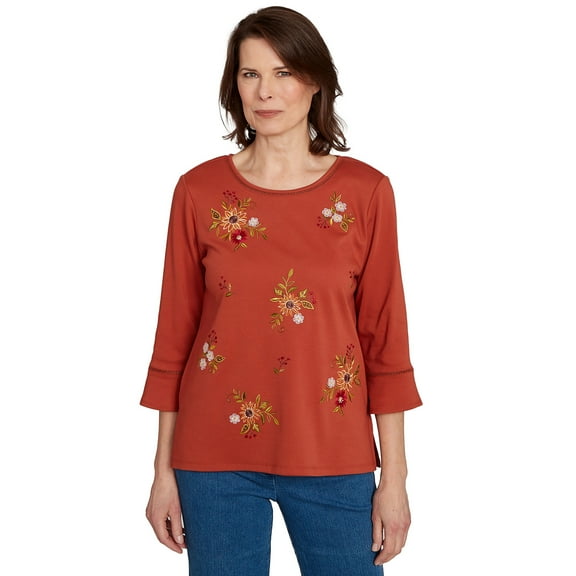 Alfred Dunner Womens Petite Tossed Floral Flutter Sleeve Top