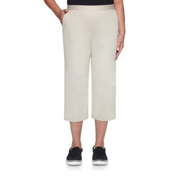 Alfred Dunner Womens Petite Twill Buttoned Hem Capri Pant