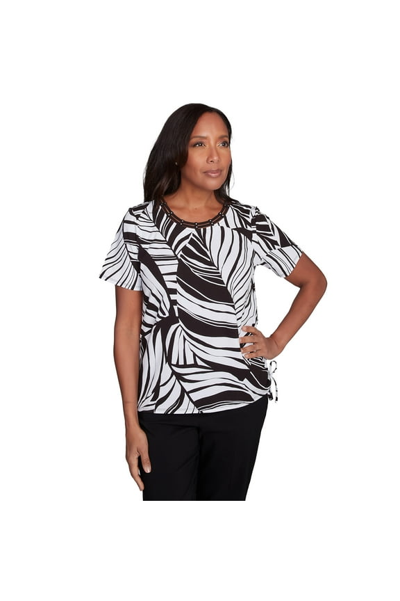 Womens Petite Twisted Leaves Top With Side Tie Top