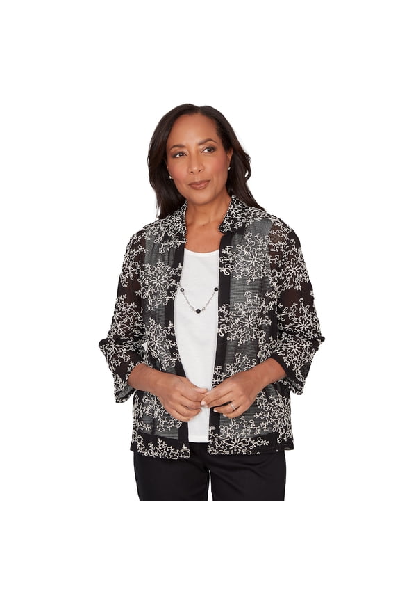 Womens Petite Two In One Mesh Soutache Top With Necklace