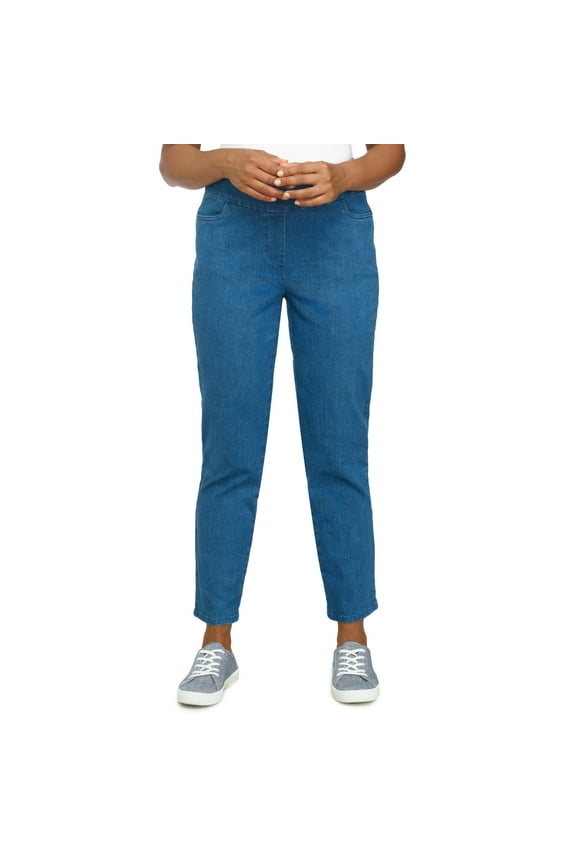 Womens Petite Super Stretch Mid- Rise Average Length Pant
