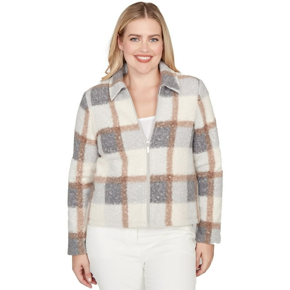 Alfred Dunner Womens Plaid Knit Boucle Jacket