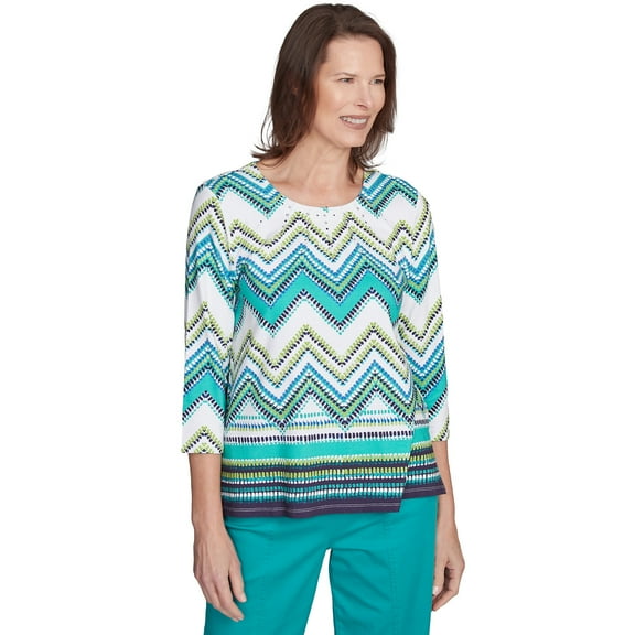 Alfred Dunner Womens Pleated Neckline Chevron Top