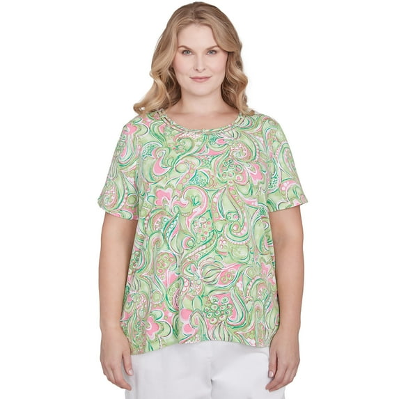 Alfred Dunner Womens Plus-Size Abstract Scroll Crew Neck Top