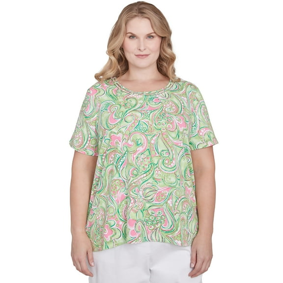 Alfred Dunner Womens Plus-Size Abstract Scroll Crew Neck Top