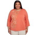 thumbnail image 1 of Alfred Dunner Womens Plus-Size Asymmetric Floral Embroidered Tie Ruching Top, 1 of 4