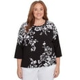 thumbnail image 1 of Alfred Dunner Womens Plus-Size Asymmetric Floral Monotone Crewneck Top, 1 of 4