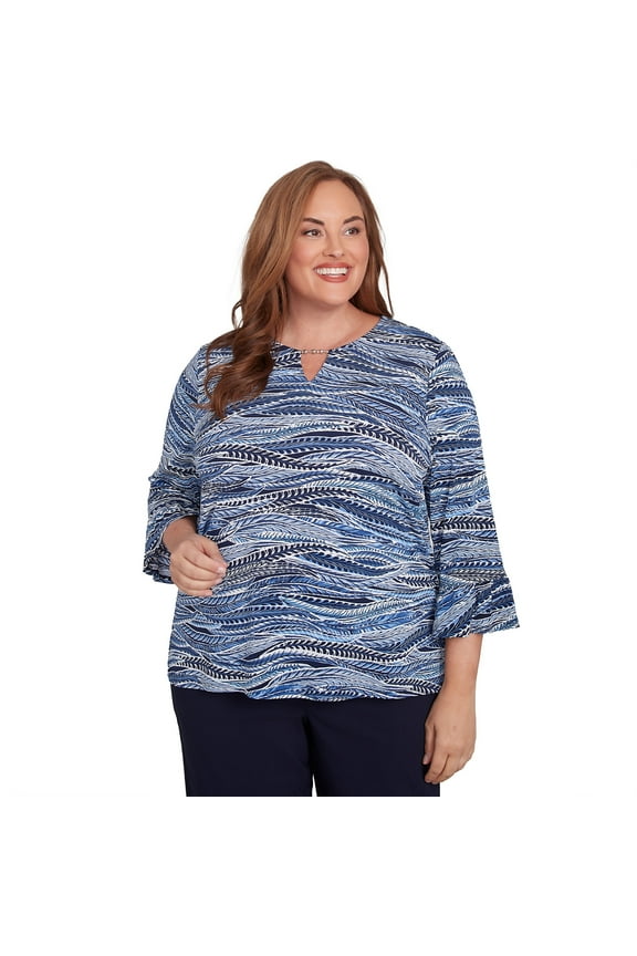 Womens Plus-Size Beaded Split Neck Feathers Top