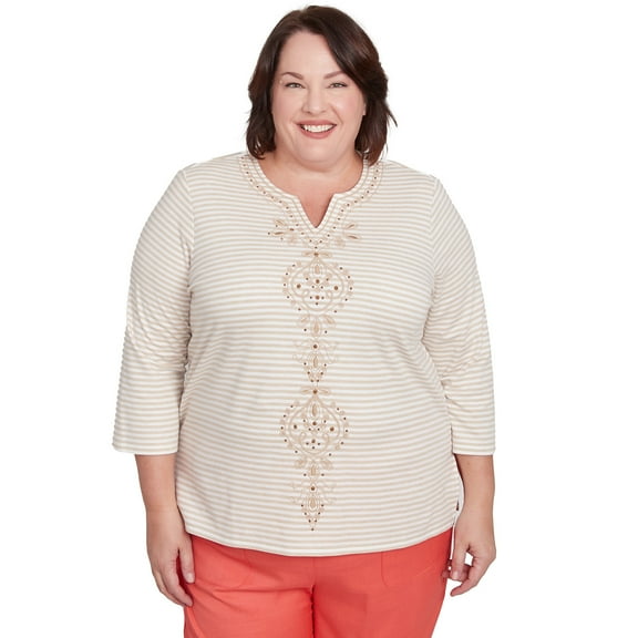 Alfred Dunner Womens Plus-Size Bold Medallion Stripe Top