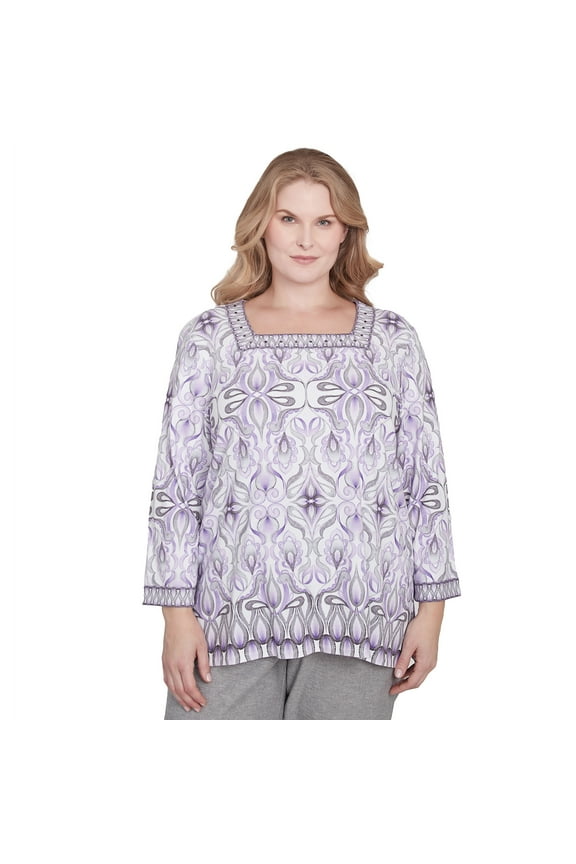 Womens Plus-Size Border Medallion Kaleidoscope Top