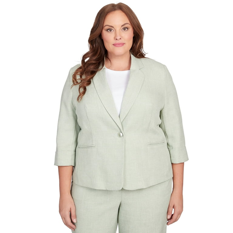 Alfred Dunner Womens Plus Size Button Front Blazer Jacket
