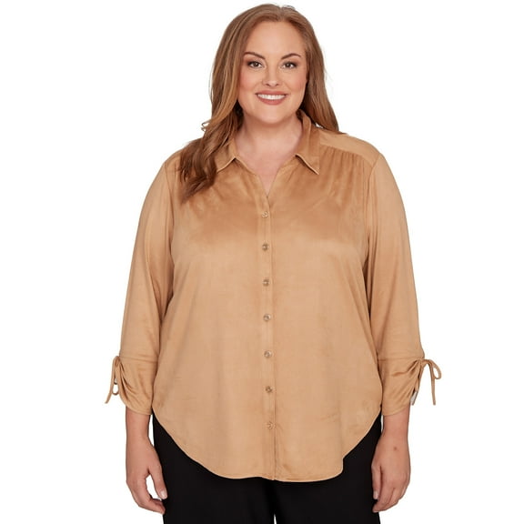 Alfred Dunner Womens Plus-Size Button Front Faux Suede Top