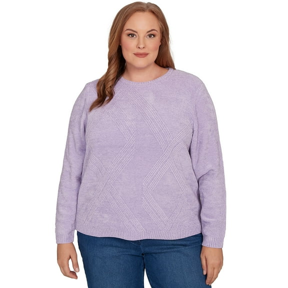 Alfred Dunner Womens Plus-Size Cable Chenille Pullover Sweater