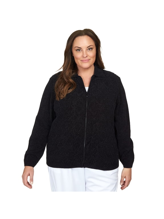 Womens Plus-Size Classic Zip Front Chenille Cardigan