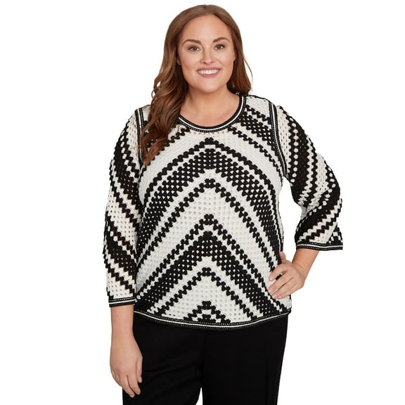 Alfred Dunner Womens Plus-Size Chevron Crochet Bell Sleeve Top